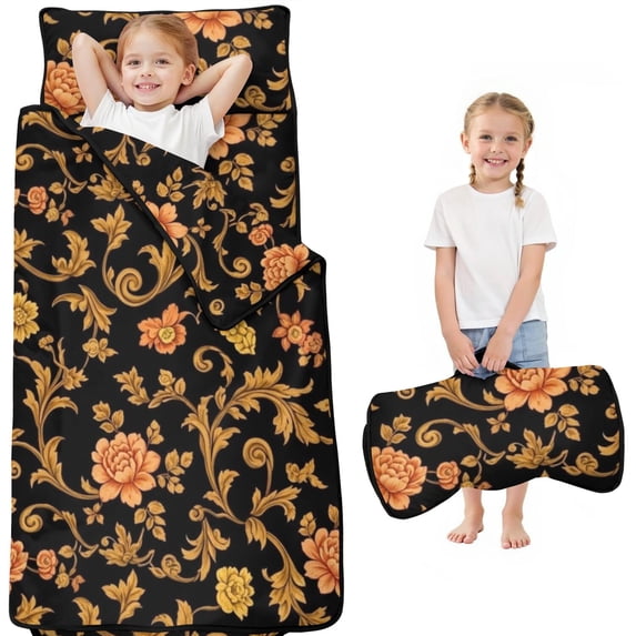 Pioneer Flower Floral Print Pattern Teens Toddler Nap Mat with Pillow, Sleeping Mat Bag for Preschool Daycare 50"x20"