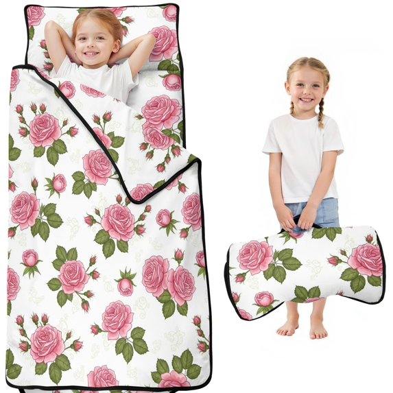 Pioneer Flower Floral Print Pattern Teens Toddler Nap Mat with Pillow, Sleeping Mat Bag for Preschool Daycare 51"x22"