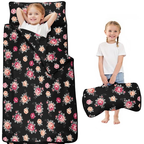 Pioneer Flower Floral Print Pattern Teens Toddler Nap Mat with Pillow, Sleeping Mat Bag for Preschool Daycare 51"x22"