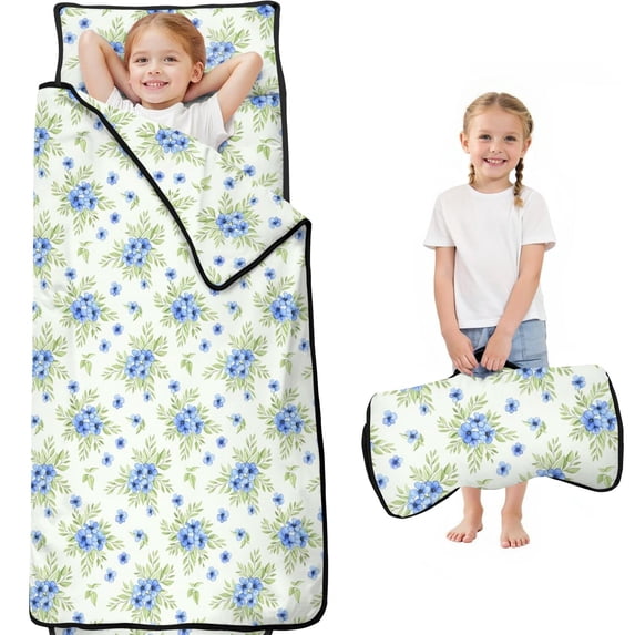 Pioneer Flower Floral Print Pattern Teens Toddler Nap Mat with Pillow, Sleeping Mat Bag for Preschool Daycare 59"x22"