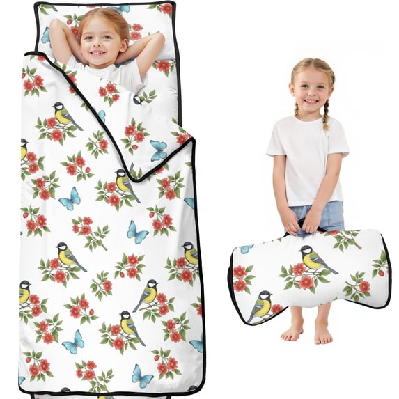 Pioneer Flower Floral Print Pattern Teens Toddler Nap Mat with Pillow, Sleeping Mat Bag for Preschool Daycare 59"x22"