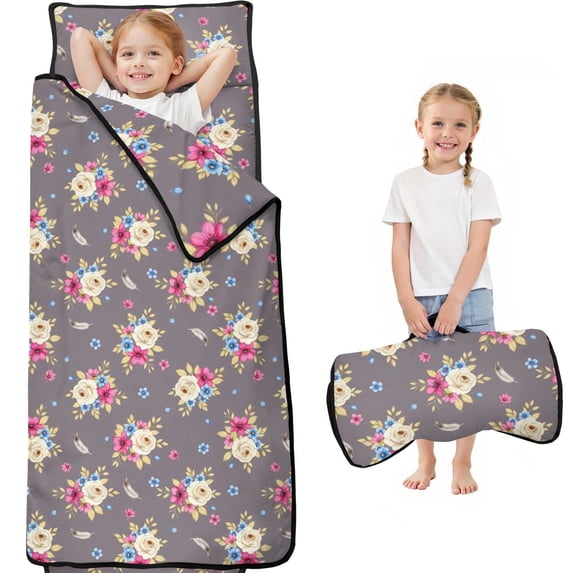 Pioneer Flower Floral Print Pattern Teens Toddler Nap Mat with Pillow, Sleeping Mat Bag for Preschool Daycare 60"x20"