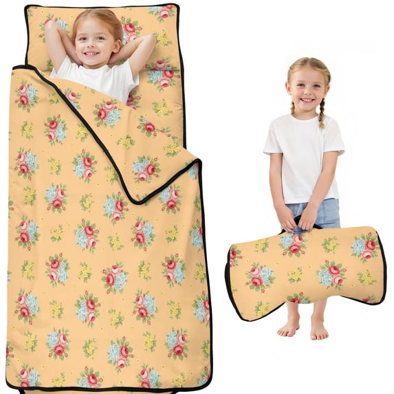Pioneer Flower Floral Print Pattern Toddler Nap Mat for Teens Preschool Daycare, Teens Sleeping Mat Bag, Toddler Sleeping Bag with Pillow