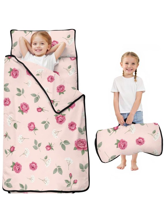 Pioneer Flower Floral Print Pattern Toddler Nap Mat for Teens Preschool Daycare, Teens Sleeping Mat Bag, Toddler Sleeping Bag with Pillow