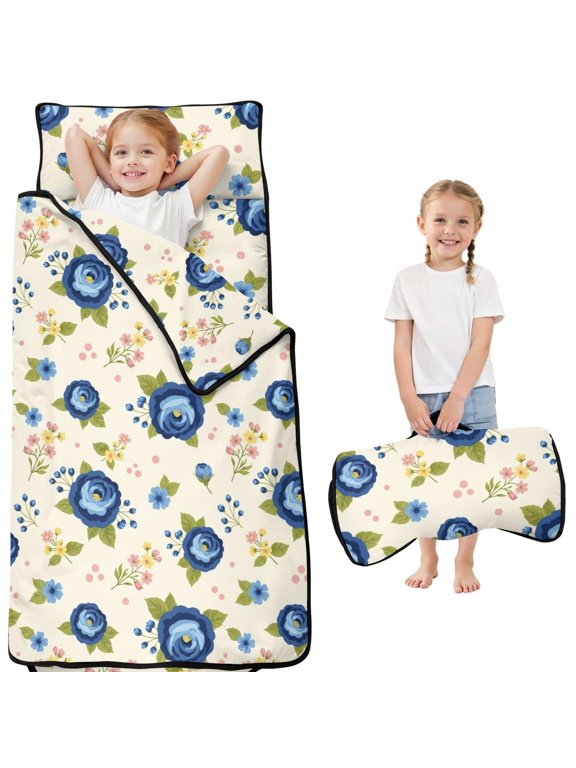 Pioneer Flower Floral Print Pattern Toddler Nap Mat for Teens Preschool Daycare, Teens Sleeping Mat Bag, Toddler Sleeping Bag with Pillow