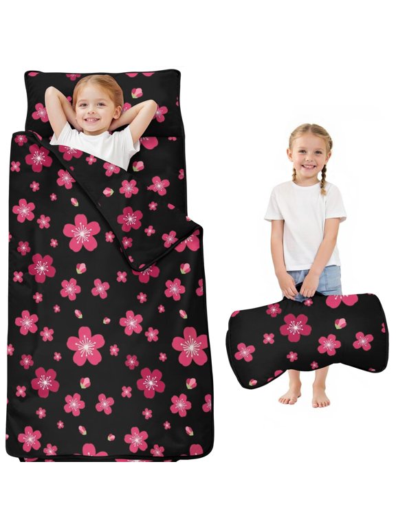 Pioneer Flower Floral Print Pattern Toddler Nap Mat for Teens Preschool Daycare, Teens Sleeping Mat Bag, Toddler Sleeping Bag with Pillow