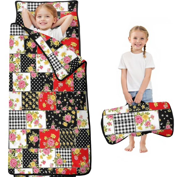 Pioneer Flower Floral Print Pattern Toddler Nap Mat for Teens Preschool Daycare, Teens Sleeping Mat Bag, Toddler Sleeping Bag with Pillow