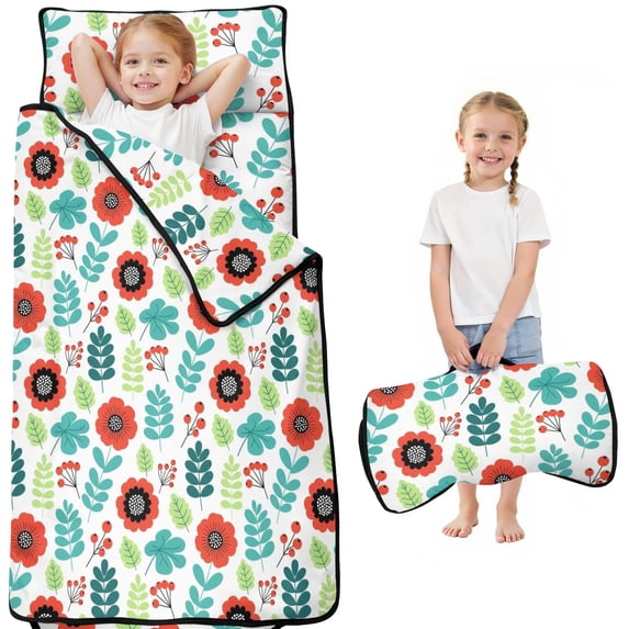 Pioneer Flower Floral Print Pattern Toddler Nap Mat for Teens Preschool Daycare, Teens Sleeping Mat Bag, Toddler Sleeping Bag with Pillow