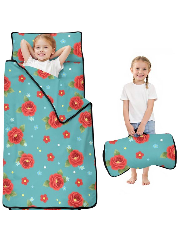 Pioneer Flower Floral Print Pattern Toddler Nap Mat for Teens Preschool Daycare, Teens Sleeping Mat Bag, Toddler Sleeping Bag with Pillow