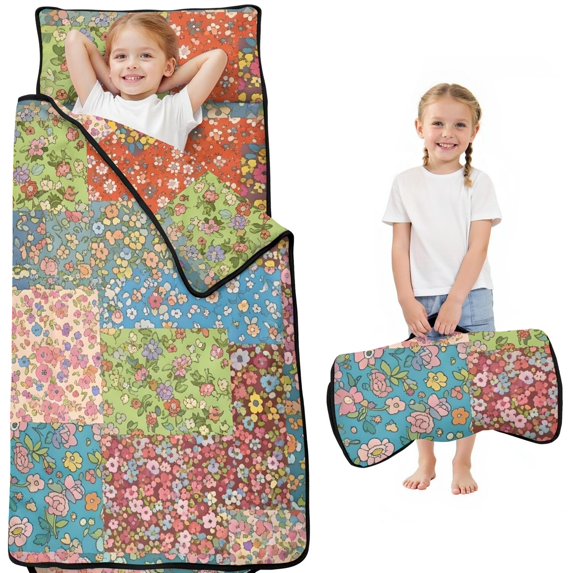 Pioneer Flower Floral Print Pattern Toddler Nap Mat for Teens Preschool Daycare, Teens Sleeping Mat Bag, Toddler Sleeping Bag with Pillow