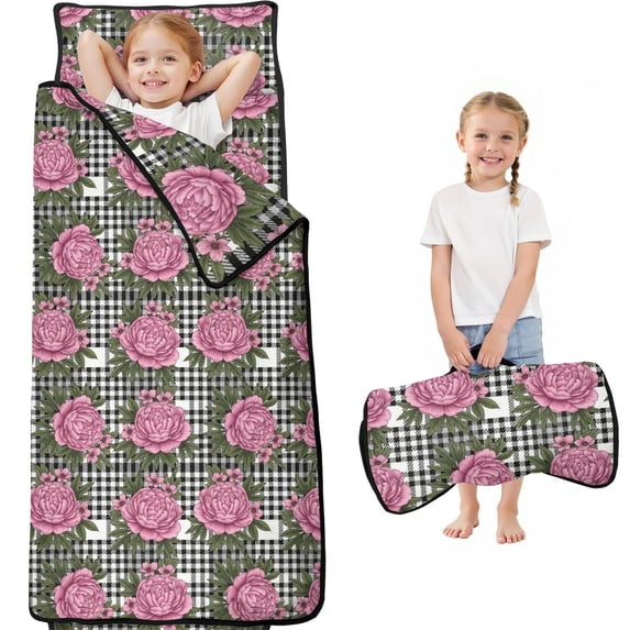 Pioneer Flower Floral Print Pattern Toddler Nap Mat for Teens Preschool Daycare, Teens Sleeping Mat Bag, Toddler Sleeping Bag with Pillow