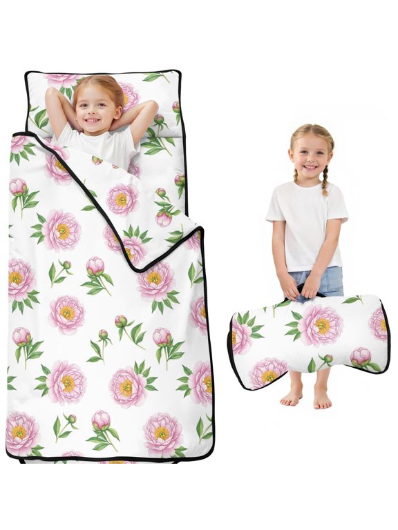 Pioneer Flower Floral Print Pattern Toddler Nap Mat for Teens Preschool Daycare, Teens Sleeping Mat Bag, Toddler Sleeping Bag with Pillow
