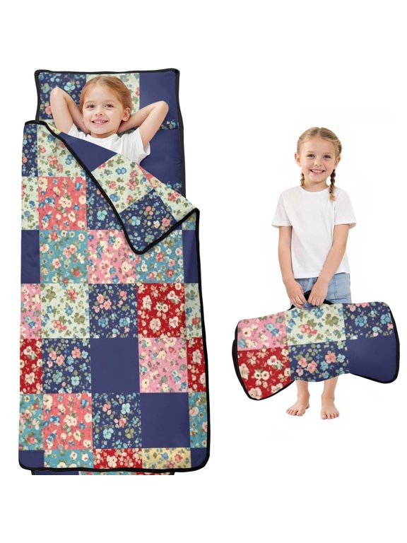 Pioneer Flower Floral Print Pattern Toddler Nap Mat for Teens Preschool Daycare, Teens Sleeping Mat Bag, Toddler Sleeping Bag with Pillow