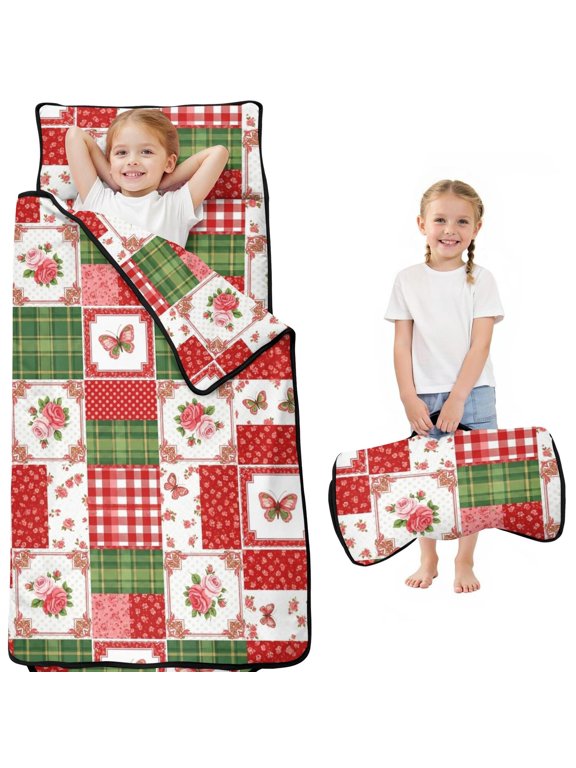 Pioneer Flower Floral Print Pattern Toddler Nap Mat for Teens Preschool Daycare, Teens Sleeping Mat Bag, Toddler Sleeping Bag with Pillow