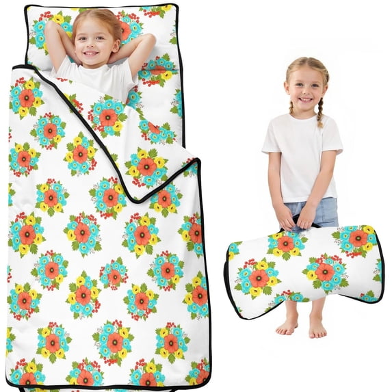 Pioneer Flower Floral Print Pattern Toddler Nap Mat for Teens Preschool Daycare, Teens Sleeping Mat Bag, Toddler Sleeping Bag with Pillow