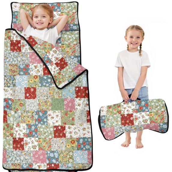 Pioneer Flower Floral Print Pattern Toddler Nap Mat for Teens Preschool Daycare, Teens Sleeping Mat Bag, Toddler Sleeping Bag with Pillow