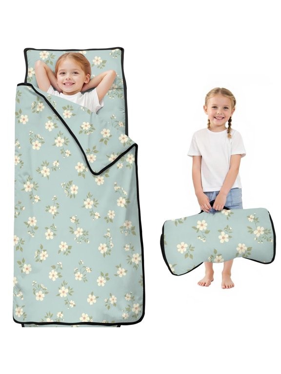 Pioneer Flower Floral Print Pattern Toddler Nap Mat for Teens Preschool Daycare, Teens Sleeping Mat Bag, Toddler Sleeping Bag with Pillow