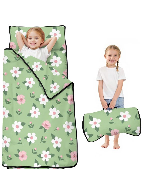 Pioneer Flower Floral Print Pattern Toddler Nap Mat for Teens Preschool Daycare, Teens Sleeping Mat Bag, Toddler Sleeping Bag with Pillow