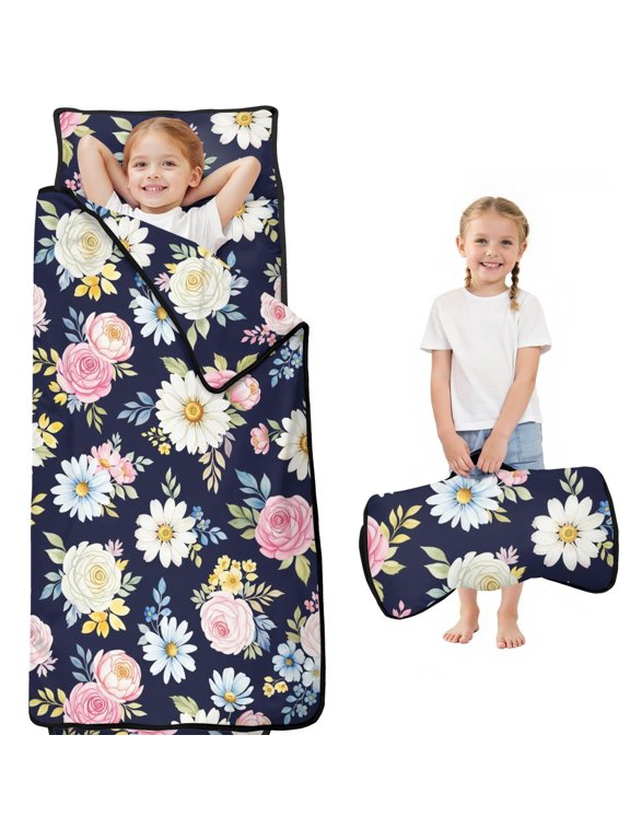 Pioneer Flower Floral Print Pattern Toddler Nap Mat for Teens Preschool Daycare, Teens Sleeping Mat Bag, Toddler Sleeping Bag with Pillow