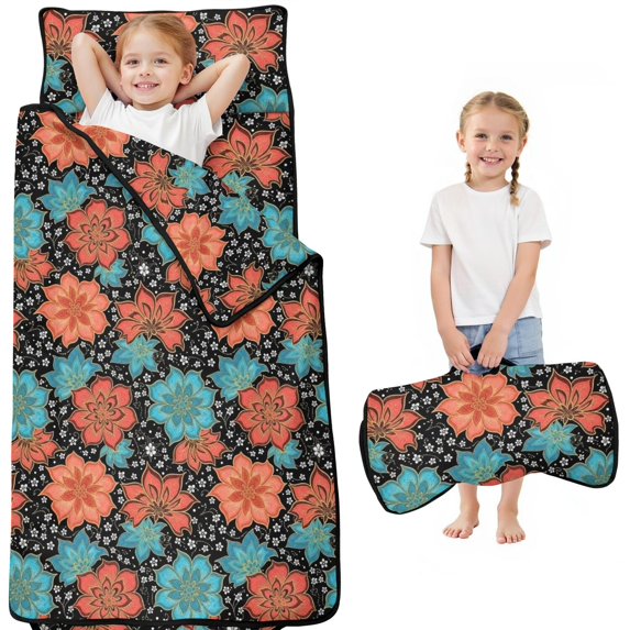 Pioneer Flower Floral Print Pattern Toddler Nap Mat for Teens Preschool Daycare, Teens Sleeping Mat Bag, Toddler Sleeping Bag with Pillow