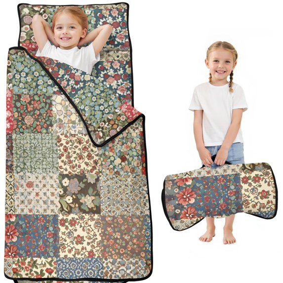 Pioneer Flower Floral Print Pattern Toddler Nap Mat for Teens Preschool Daycare, Teens Sleeping Mat Bag, Toddler Sleeping Bag with Pillow