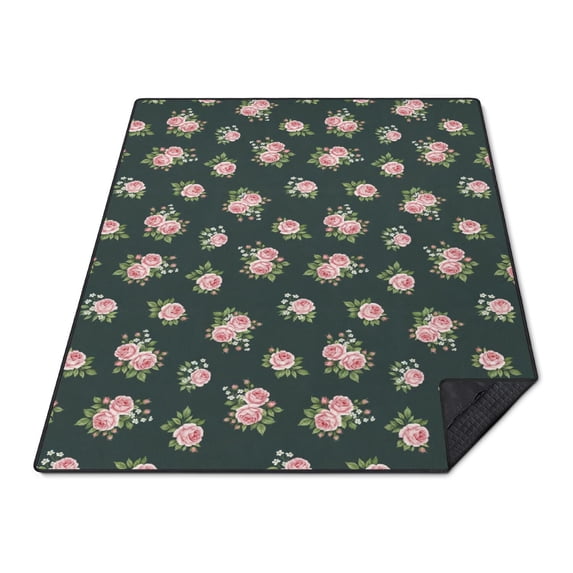 Pioneer Flower Floral Print Pattern Waterproof Picnic Blanket, 3-Layer ...