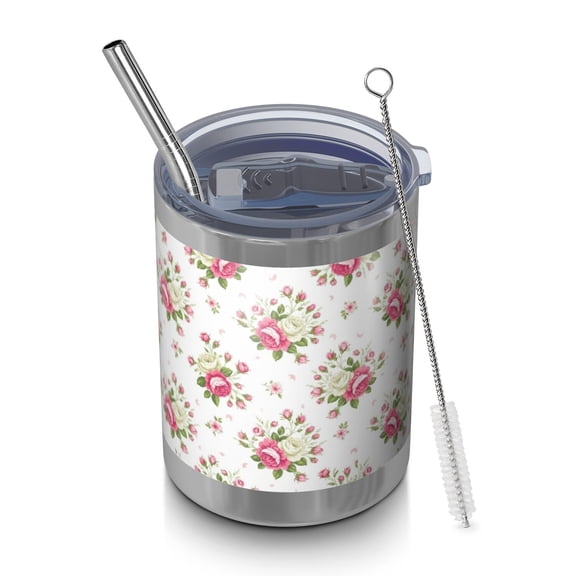 Pioneer Flower Floral Print Pattern Wide Mouth Tumbler, Vacuum Insulated Reusable Thermal Cup Sweat-free Exterior Gifts Ideas for Birthday Holiday Party