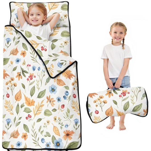 Pioneer Flower Floral Print Pattern Toddler Nap Mat for Teens Preschool Daycare, Teens Sleeping Mat Bag, Toddler Sleeping Bag with Pillow