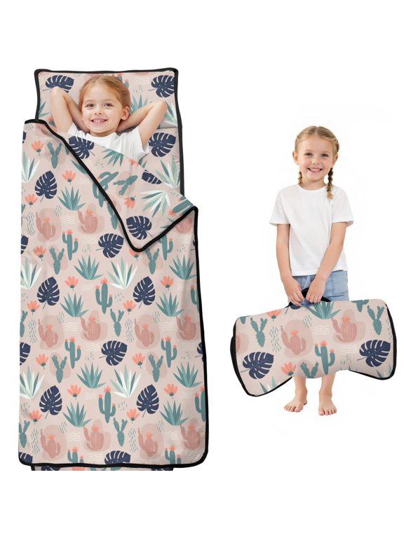 Pioneer Flower Floral Print Pattern Toddler Nap Mat for Teens Preschool Daycare, Teens Sleeping Mat Bag, Toddler Sleeping Bag with Pillow