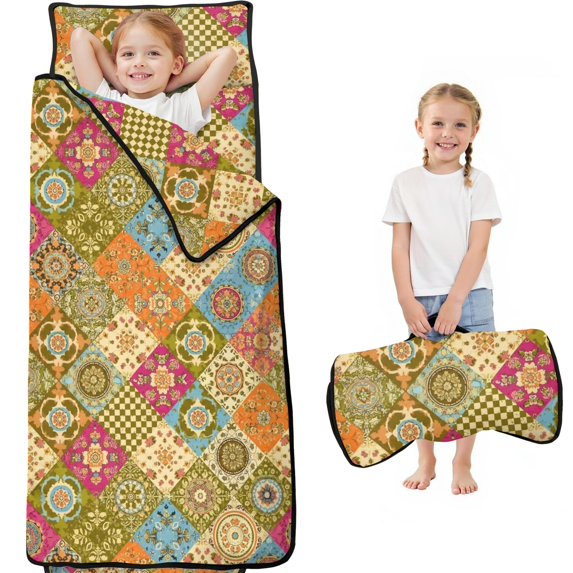 Pioneer Flower Floral Print Pattern Toddler Nap Mat for Teens Preschool Daycare, Teens Sleeping Mat Bag, Toddler Sleeping Bag with Pillow