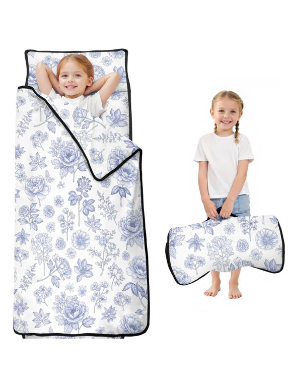 Pioneer Flower Floral Print Pattern Toddler Nap Mat for Teens Preschool Daycare, Teens Sleeping Mat Bag, Toddler Sleeping Bag with Pillow