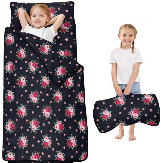 Pioneer Flower Floral Print Pattern Toddler Nap Mat for Teens Preschool Daycare, Teens Sleeping Mat Bag, Toddler Sleeping Bag with Pillow