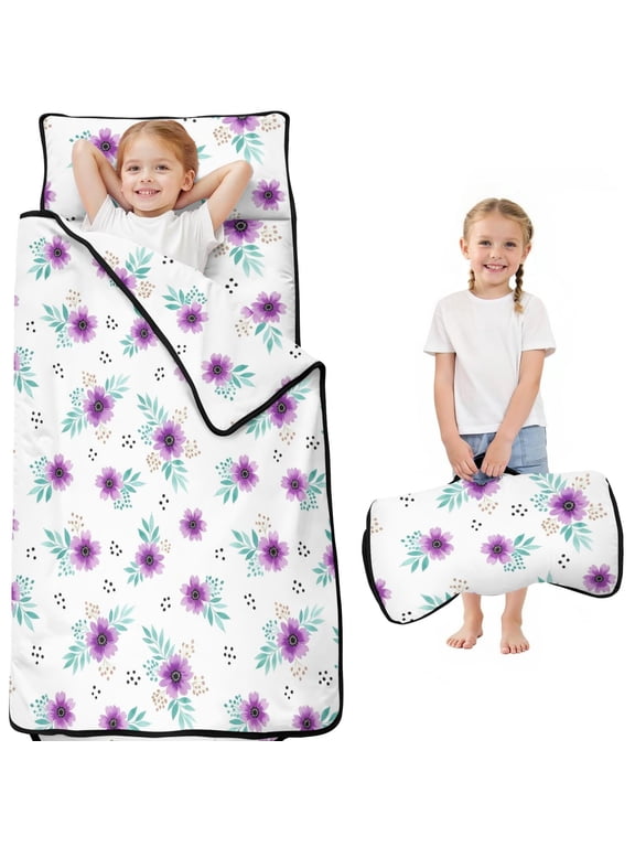 Pioneer Flower Floral Print Pattern Toddler Nap Mat for Teens Preschool Daycare, Teens Sleeping Mat Bag, Toddler Sleeping Bag with Pillow