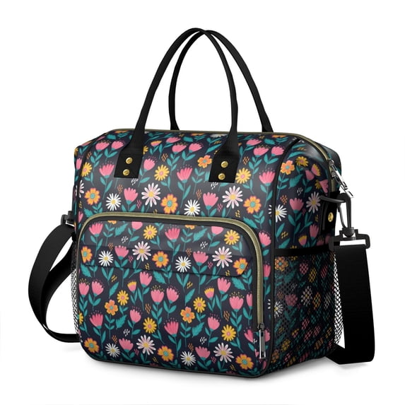 Pioneer Flower Floral Print Pattern Womens Lunch Box for Work,Insulated Large Lunch Bag,Leakproof Adult Lunch Bag for Work,Beach,Travel,Picnic,Camping