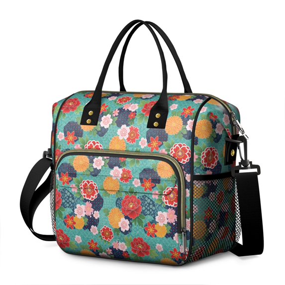 Pioneer Flower Floral Print Pattern Womens Lunch Box for Work,Insulated Large Lunch Bag,Leakproof Adult Lunch Bag for Work,Beach,Travel,Picnic,Camping