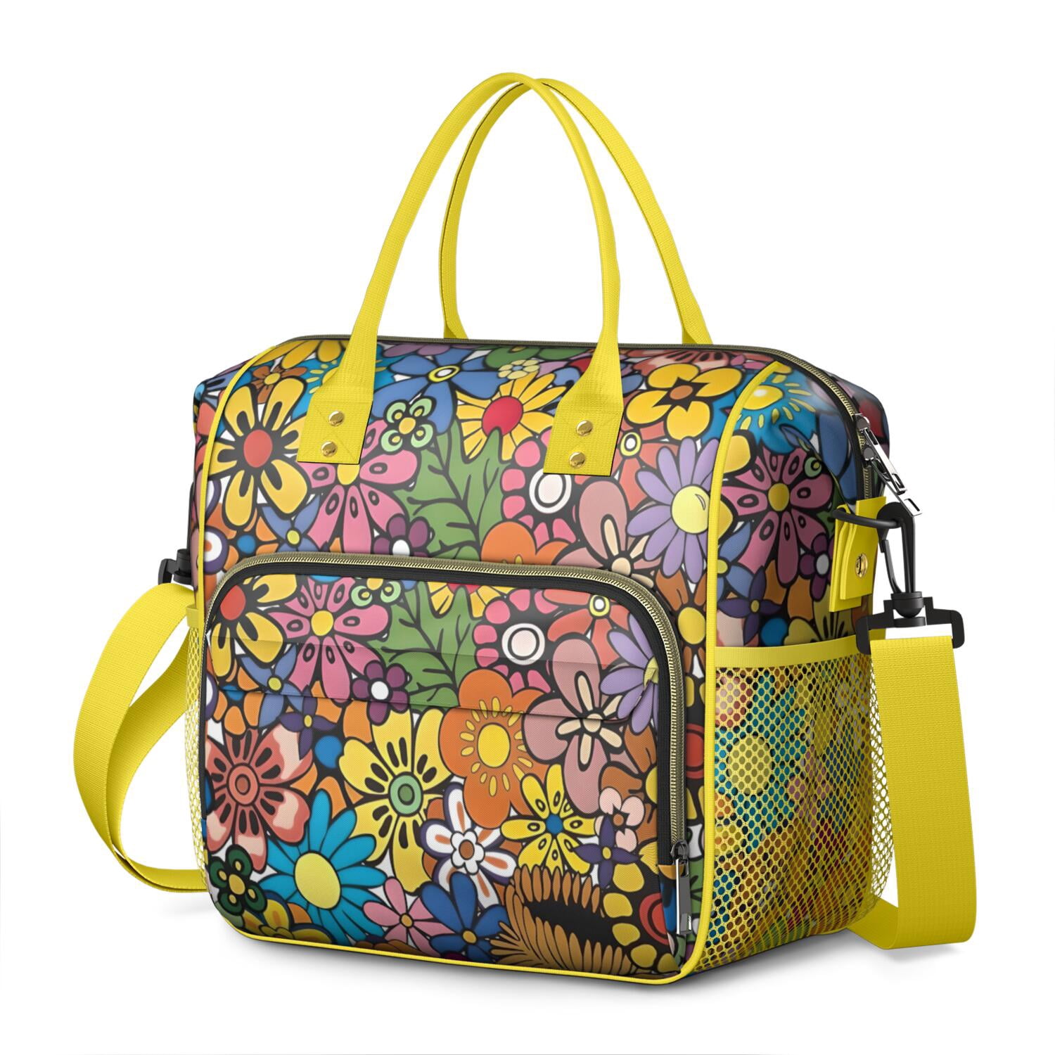 Pioneer Flower Floral Print Pattern Womens Lunch Box for Work,Insulated Large Lunch Bag for Tween and Teen,Loncheras Para Mujer,Leakproof Adult Lunch Bag for Work,Beach,Travel,Picnic,Camping