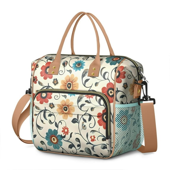 Pioneer Flower Floral Print Pattern Womens Lunch Box for Work,Insulated Large Lunch Bag for Tween and Teen,Loncheras Para Mujer,Leakproof Adult Lunch Bag for Work,Beach,Travel,Picnic,Camping
