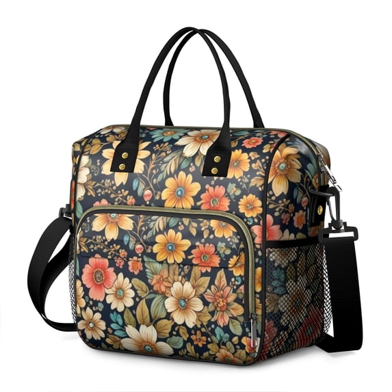 Pioneer Flower Floral Print Pattern Womens Lunch Box for Work,Insulated Large Lunch Bag for Tween and Teen,Loncheras Para Mujer,Leakproof Adult Lunch Bag for Work,Beach,Travel,Picnic,Camping