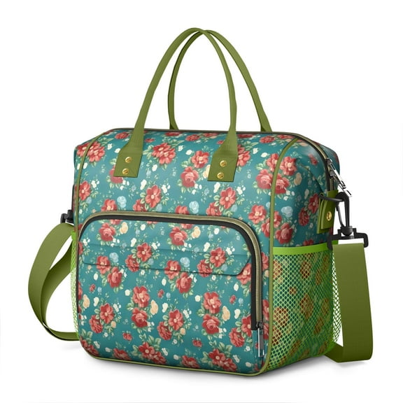 Pioneer Flower Floral Print Pattern Womens Lunch Box for Work,Insulated Large Lunch Bag for Tween and Teen,Loncheras Para Mujer,Leakproof Adult Lunch Bag for Work,Beach,Travel,Picnic,Camping