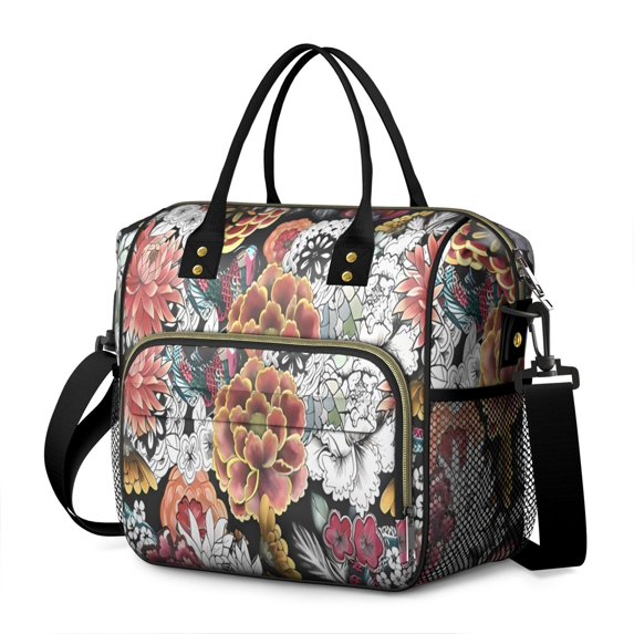 Pioneer Flower Floral Print Pattern Womens Lunch Box for Work,Insulated Large Lunch Bag for Tween and Teen,Loncheras Para Mujer,Leakproof Adult Lunch Bag for Work,Beach,Travel,Picnic,Camping