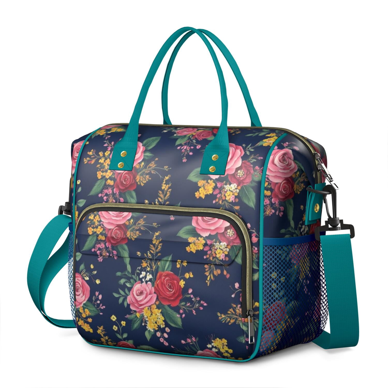 Pioneer Flower Floral Print Pattern Womens Lunch Box for Work,Insulated Large Lunch Bag for Tween and Teen,Loncheras Para Mujer,Leakproof Adult Lunch Bag for Work,Beach,Travel,Picnic,Camping