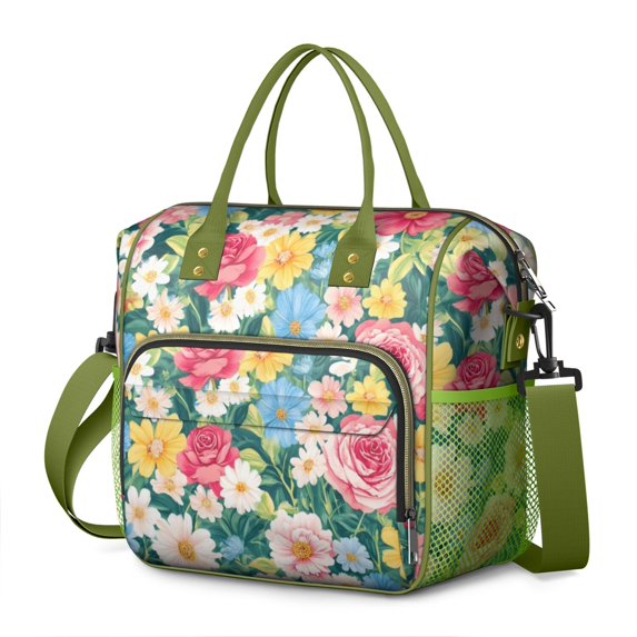 Pioneer Flower Floral Print Pattern Womens Lunch Box for Work,Insulated Large Lunch Bag for Tween and Teen,Loncheras Para Mujer,Leakproof Adult Lunch Bag for Work,Beach,Travel,Picnic,Camping