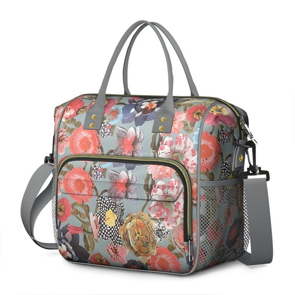 Pioneer Flower Floral Print Pattern Womens Lunch Box for Work,Insulated Large Lunch Bag for Tween and Teen,Loncheras Para Mujer,Leakproof Adult Lunch Bag for Work,Beach,Travel,Picnic,Camping