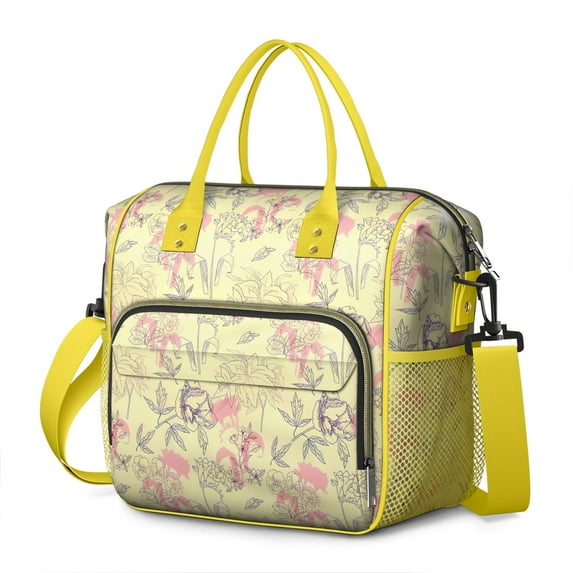 Pioneer Flower Floral Print Pattern Womens Lunch Box for Work,Insulated Large Lunch Bag for Tween and Teen,Loncheras Para Mujer,Leakproof Adult Lunch Bag for Work,Beach,Travel,Picnic,Camping