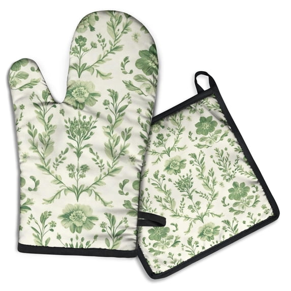 Pioneer Flower Kitchen Oven Mitt and Pot Holder Sets 2 Pcs for Baking, Cooking and Grilling, Heat Resistant Up To 392 °F