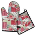 thumbnail image 1 of Pioneer Flower Kitchen Oven Mitt and Pot Holder Sets 2 Pcs for Baking, Cooking and Grilling, Heat Resistant Up To 392 °F, 1 of 7