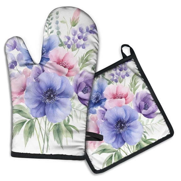 Pioneer Flower Kitchen Oven Mitt and Pot Holder Sets 2 Pcs for Baking, Cooking and Grilling, Heat Resistant Up To 392 °F