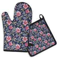Pioneer Flower Kitchen Oven Mitt and Pot Holder Sets 2 Pcs for Baking, Cooking and Grilling, Heat Resistant Up To 392 °F