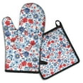 thumbnail image 1 of Pioneer Flower Kitchen Oven Mitt and Pot Holder Sets 2 Pcs for Baking, Cooking and Grilling, Heat Resistant Up To 392 °F, 1 of 7