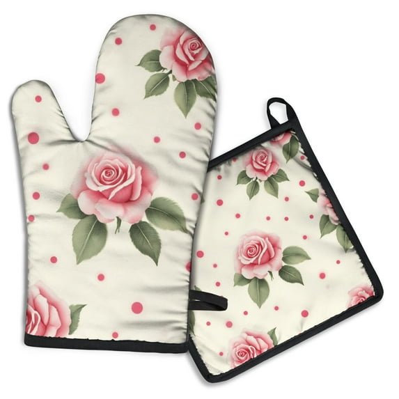 Pioneer Flower Kitchen Oven Mitt and Pot Holder Sets 2 Pcs for Baking, Cooking and Grilling, Heat Resistant Up To 392 °F